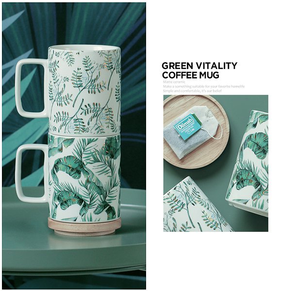 420ml清新木蓋陶瓷馬克杯-附蓋子