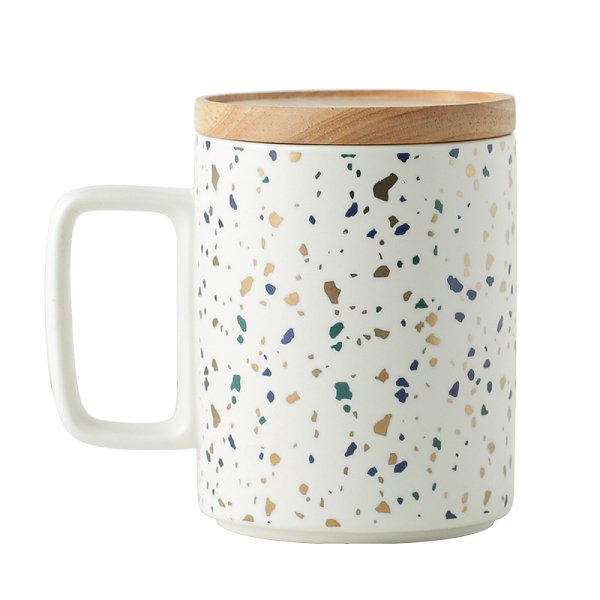 420ml清新木蓋陶瓷馬克杯-附蓋子