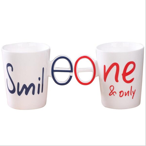 325ml簡約字母情侶對杯-陶瓷馬克杯