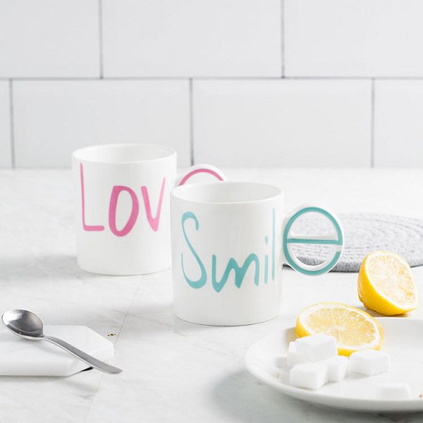 325ml簡約字母情侶對杯-陶瓷馬克杯