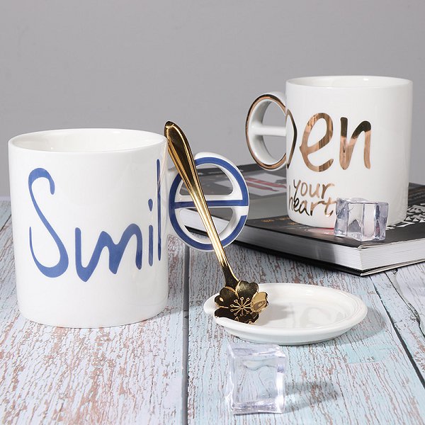 325ml簡約字母情侶對杯-陶瓷馬克杯