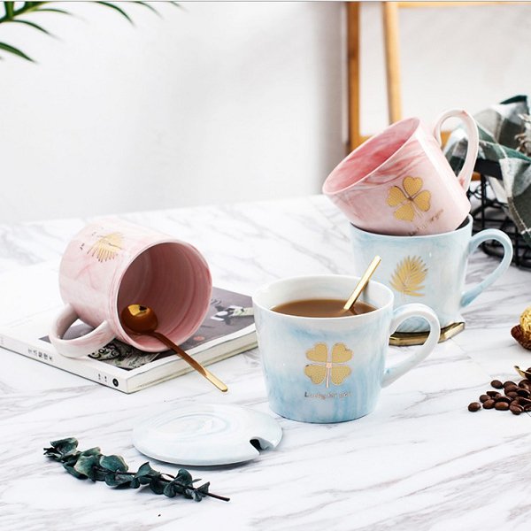 350ml大理石紋陶瓷馬克杯-附蓋子