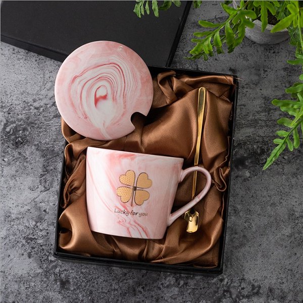 350ml大理石紋陶瓷馬克杯-附蓋子