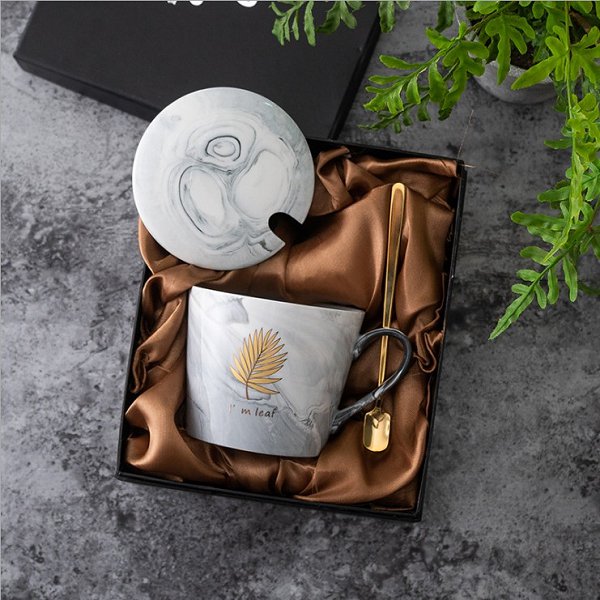 350ml大理石紋陶瓷馬克杯-附蓋子