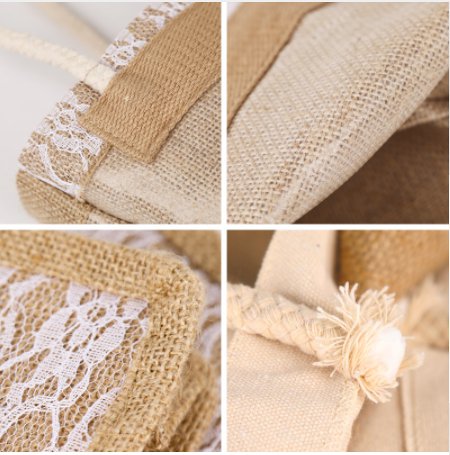 復古蕾絲黃麻購物袋