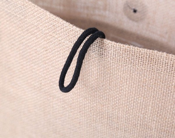 撞色鈕扣封口黃麻購物袋