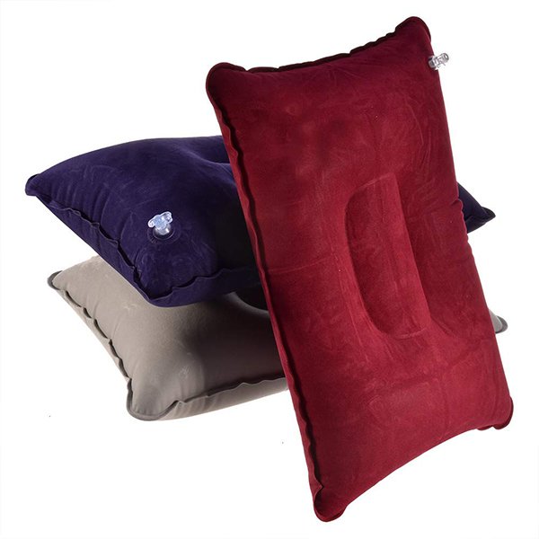 人工充氣式長型旅行充氣枕頭-天鵝絨