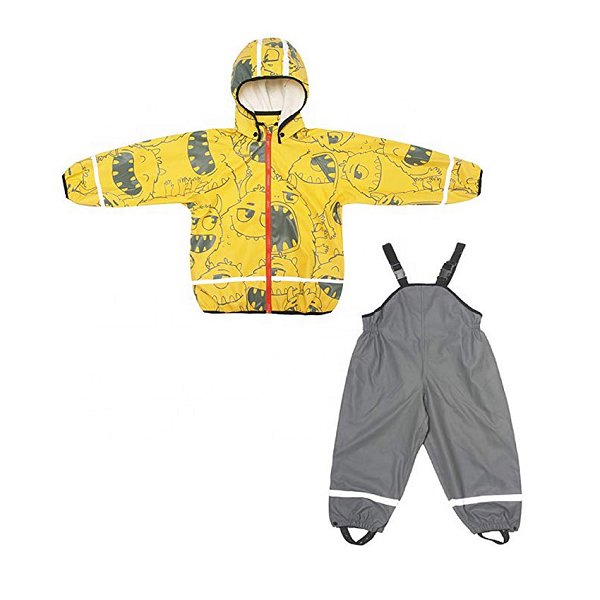 兩件式背帶安全反光條兒童雨衣