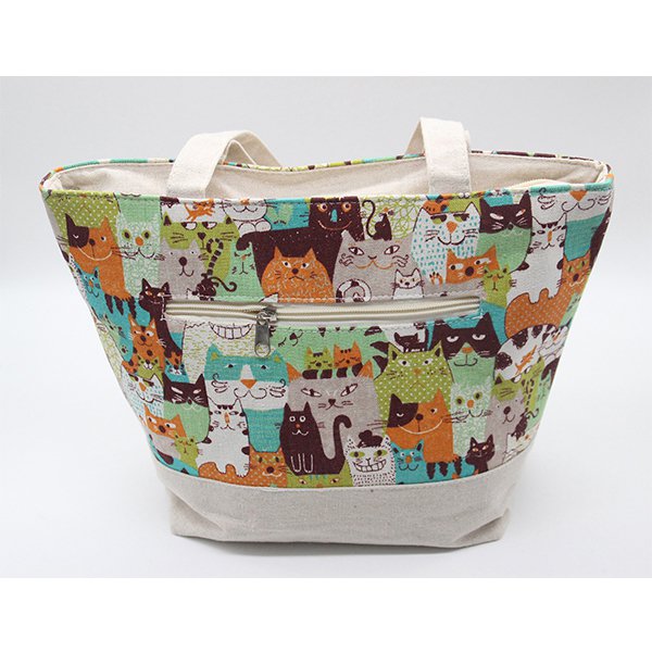 貓咪輕量拉鍊手提袋-帆布托特包