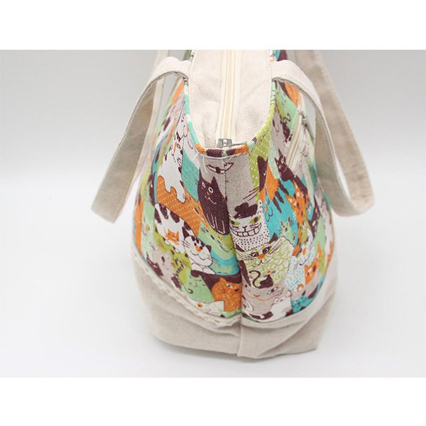 貓咪輕量拉鍊手提袋-帆布托特包