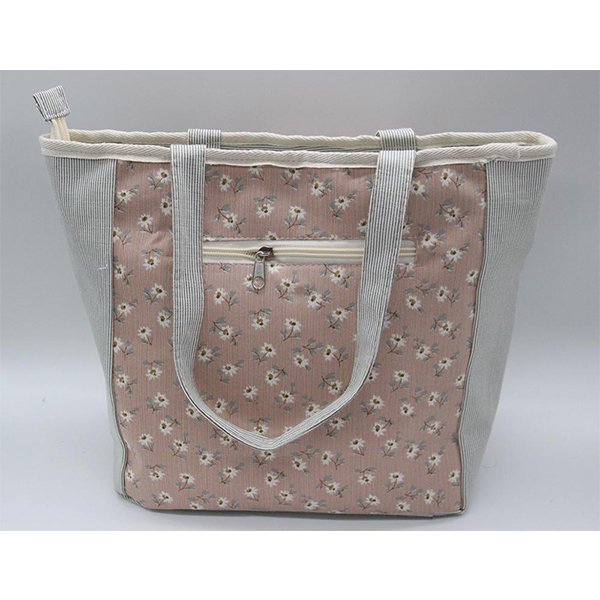 碎花田園風拉鍊手提袋-帆布托特包