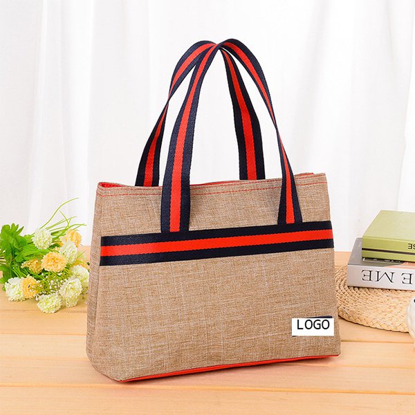 撞色提把拉鍊手提袋-聚酯纖維托特包