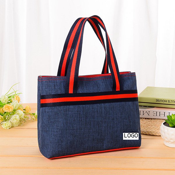 撞色提把拉鍊手提袋-聚酯纖維托特包