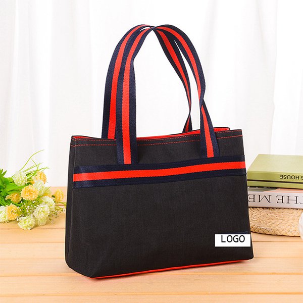 撞色提把拉鍊手提袋-聚酯纖維托特包