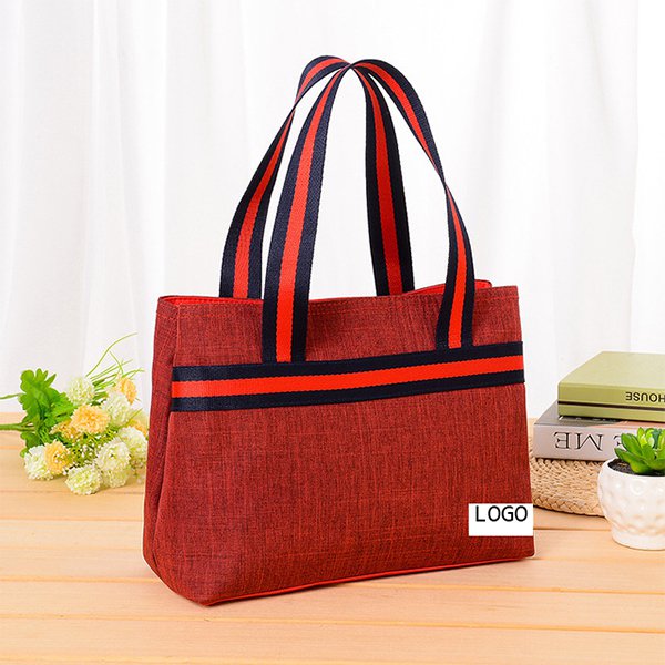 撞色提把拉鍊手提袋-聚酯纖維托特包