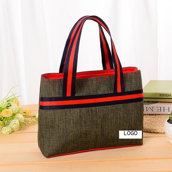 撞色提把拉鍊手提袋-聚酯纖維托特包