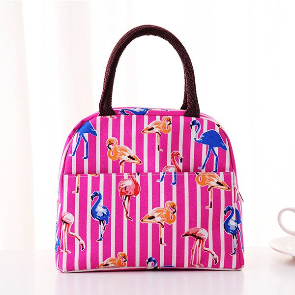 流行火烈鳥拉鍊保冷袋-牛津布午餐袋