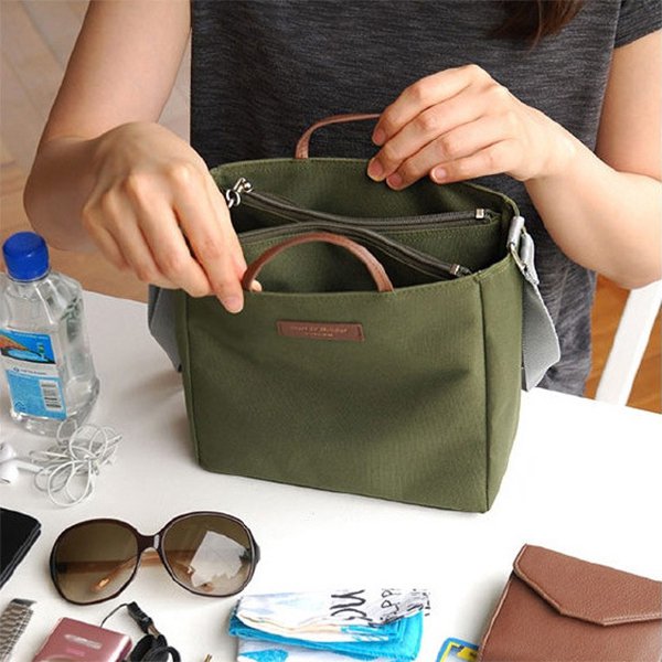 簡約雙層拉鍊斜跨包-尼龍單肩包