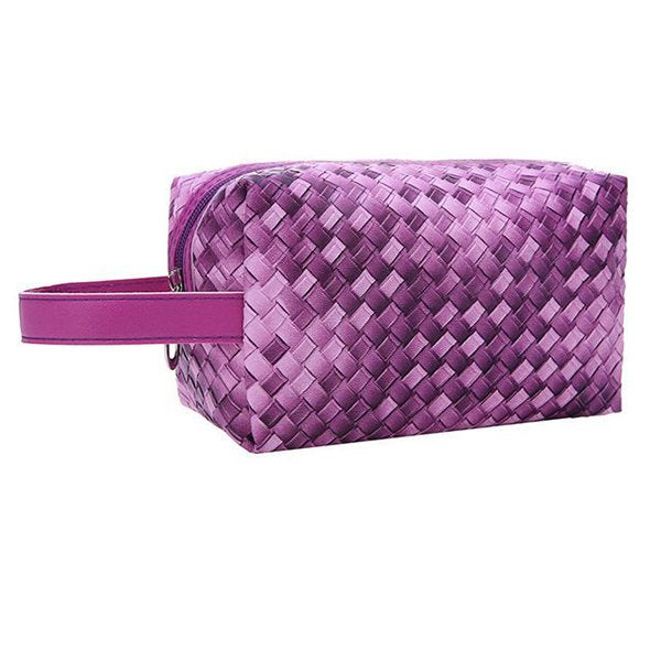 編織方型旅行盥洗包-PU化妝包
