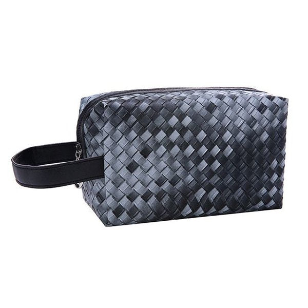 編織方型旅行盥洗包-PU化妝包