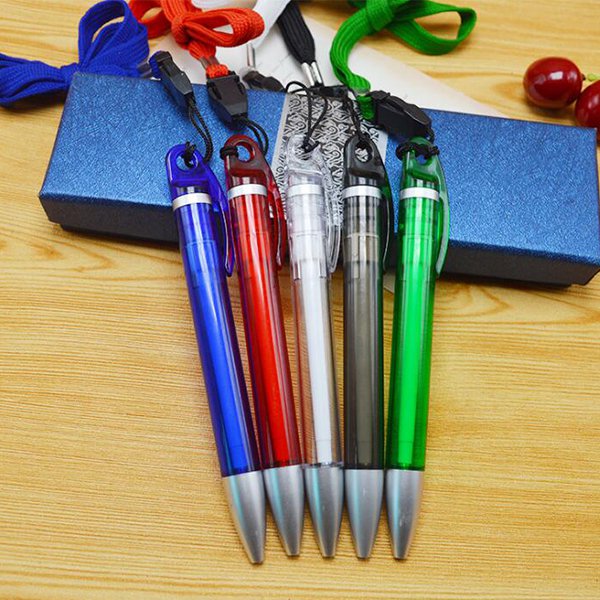 附掛繩透明桿塑膠圓珠筆