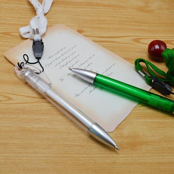 附掛繩透明桿塑膠圓珠筆