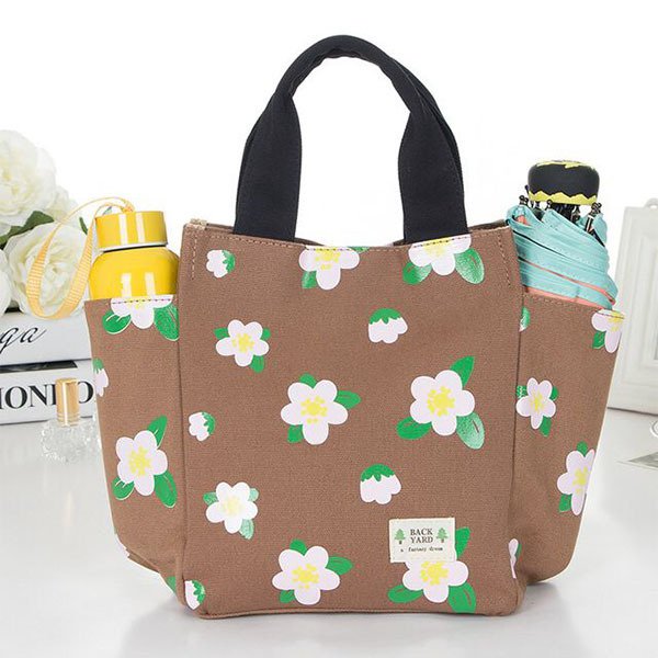 卡通花卉午餐袋-帆布野餐包