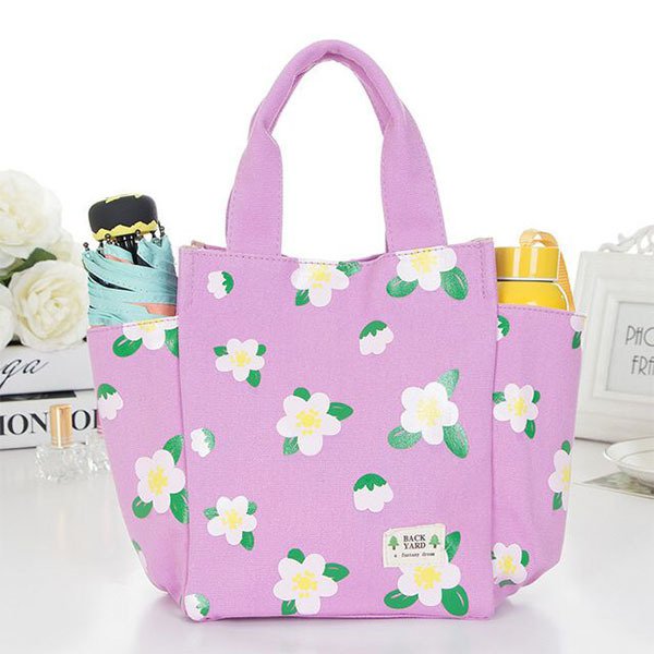 卡通花卉午餐袋-帆布野餐包