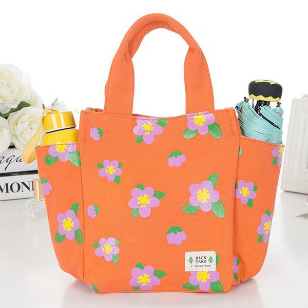 卡通花卉午餐袋-帆布野餐包