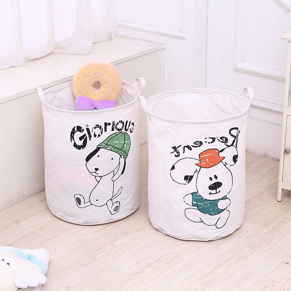 卡通小狗收納籃-帆布可摺疊洗衣籃