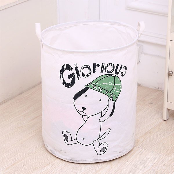 卡通小狗收納籃-帆布可摺疊洗衣籃