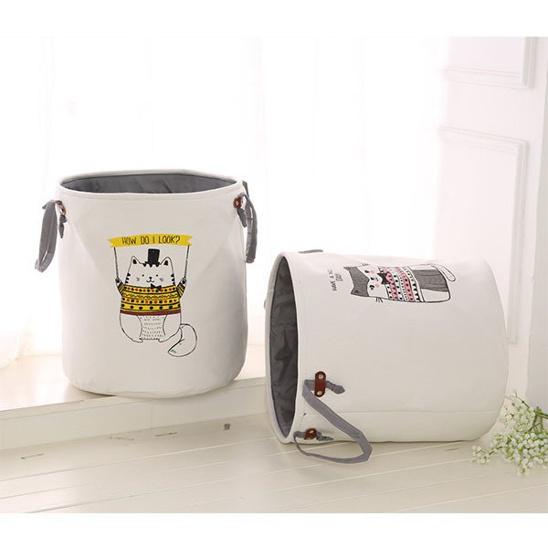 雙層加厚收納籃-棉麻可摺疊洗衣籃