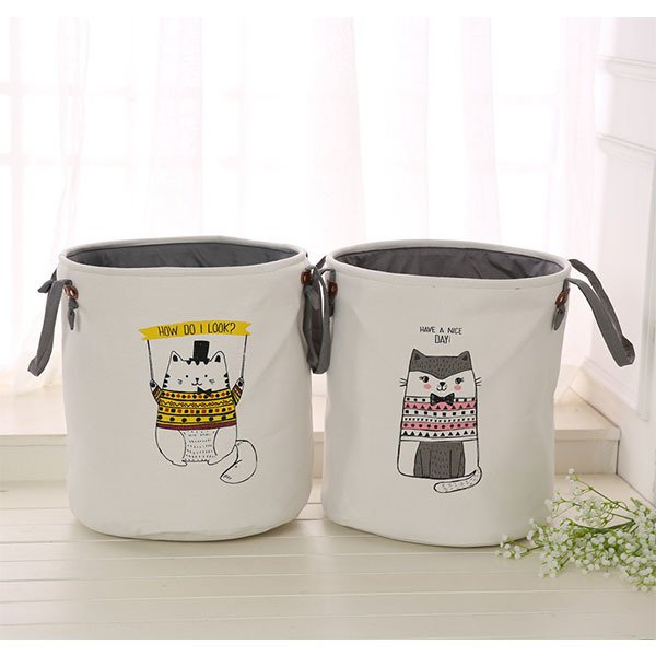 雙層加厚收納籃-棉麻可摺疊洗衣籃