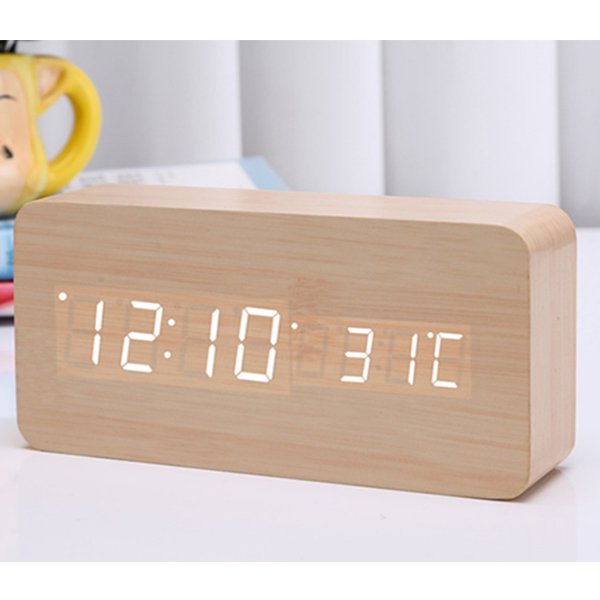 木製LED顯示溫度鬧鐘