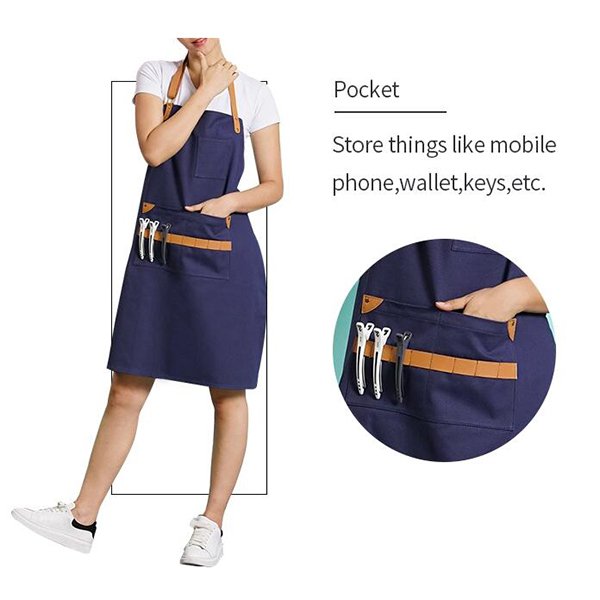 掛脖款帆布美容師圍裙-2口袋