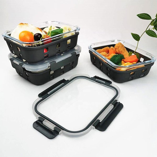 附矽膠套玻璃保鮮餐盒