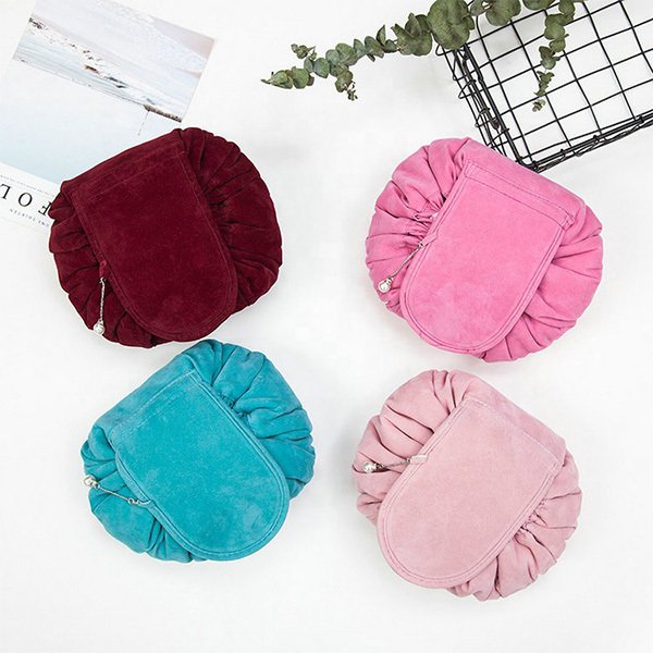 天鵝絨懶人抽繩化妝包