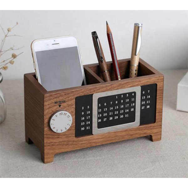 日系質感日曆橡木筆筒