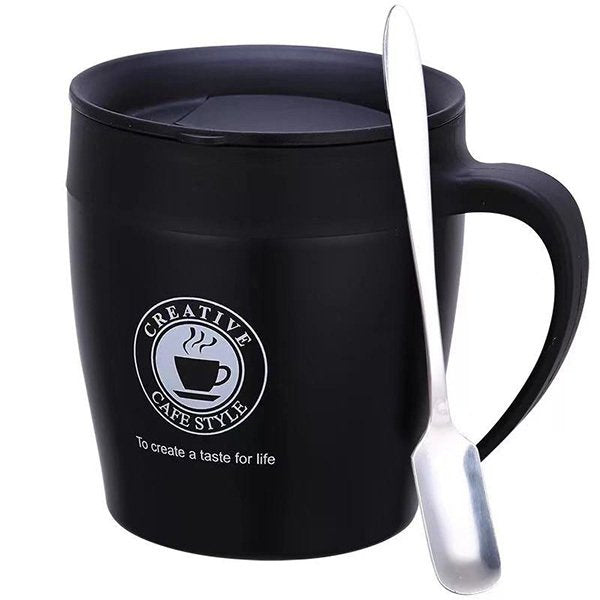 不鏽鋼保溫咖啡馬克杯-附湯匙