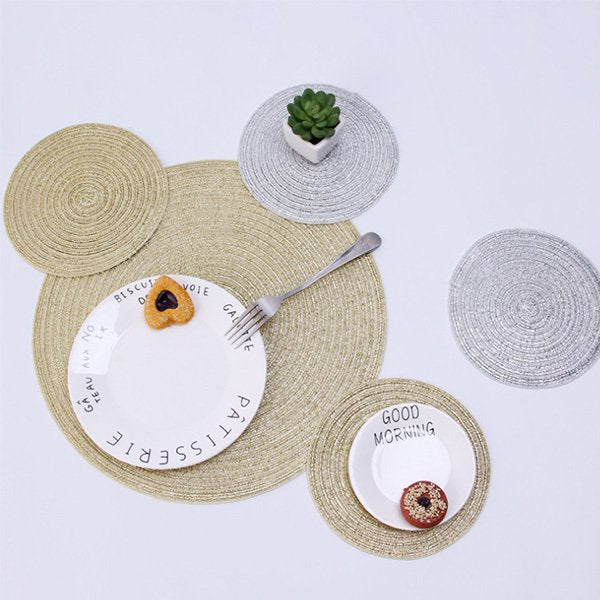 北歐風圓形編織隔熱餐桌墊