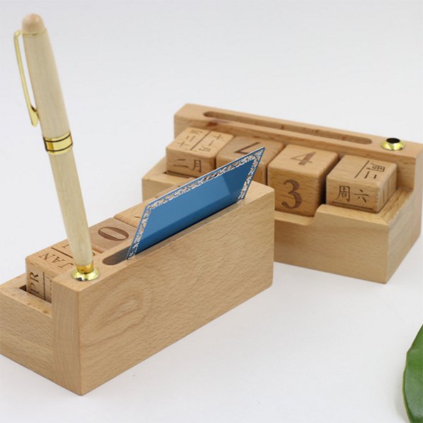 復古積木式木製萬年曆