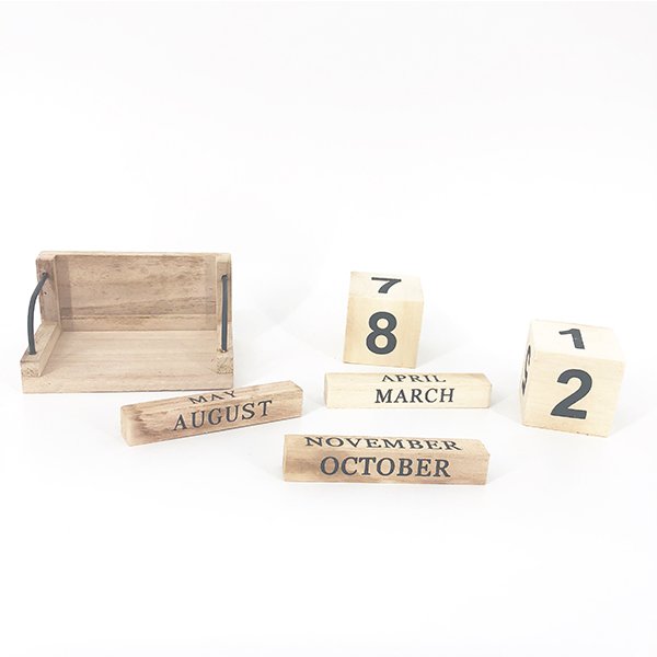 仿舊積木式木製萬年曆