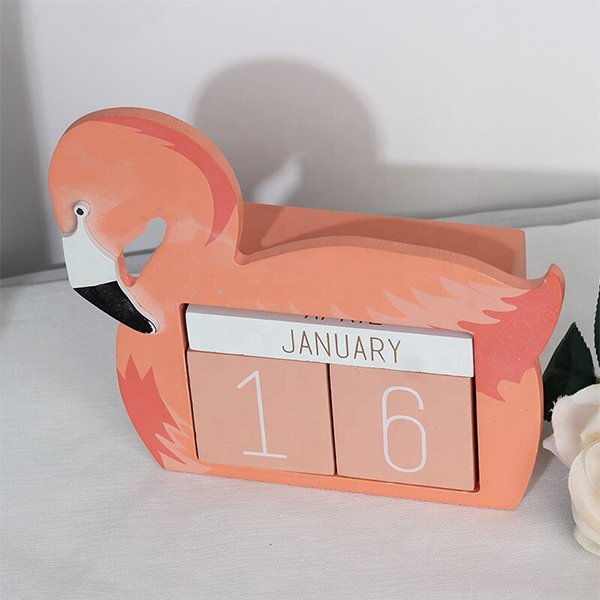 火烈鳥造型木製萬年曆