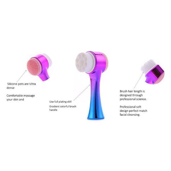 手持式雙面洗臉刷-塑料漸變彩色手柄