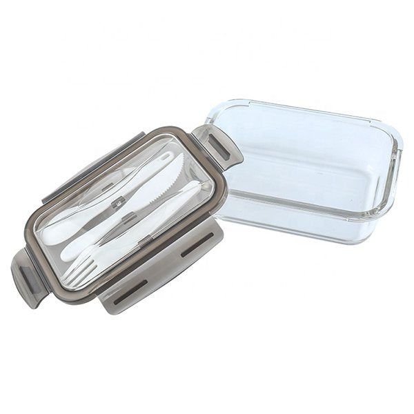 密封玻璃保鮮餐盒-蓋上附餐具