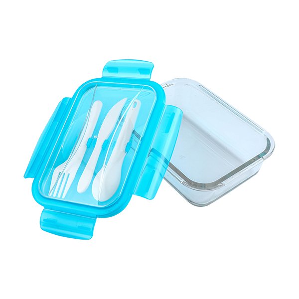 密封玻璃保鮮餐盒-蓋上附餐具
