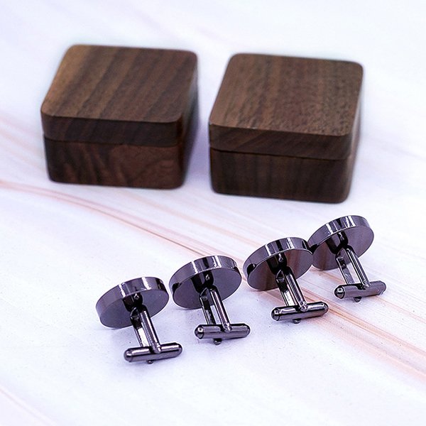 子彈型雷雕木製袖扣-2入禮盒組