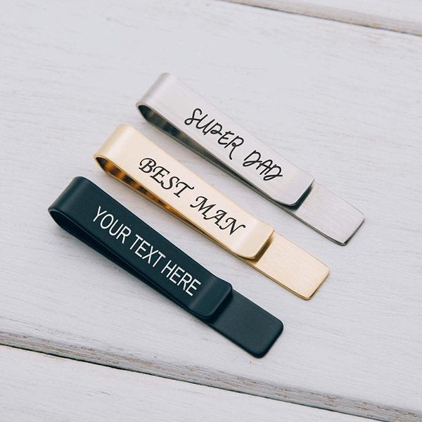 一字式雷雕不鏽鋼領帶夾