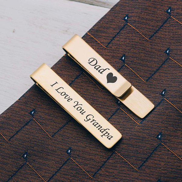 一字式雷雕不鏽鋼領帶夾