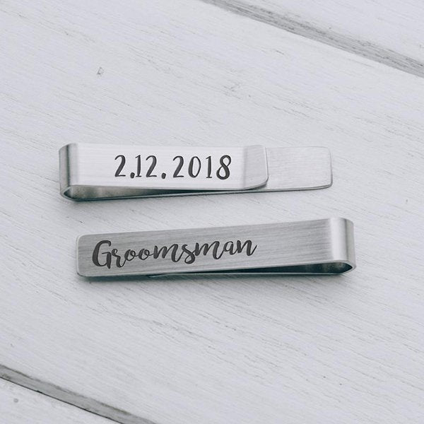 一字式雷雕不鏽鋼領帶夾